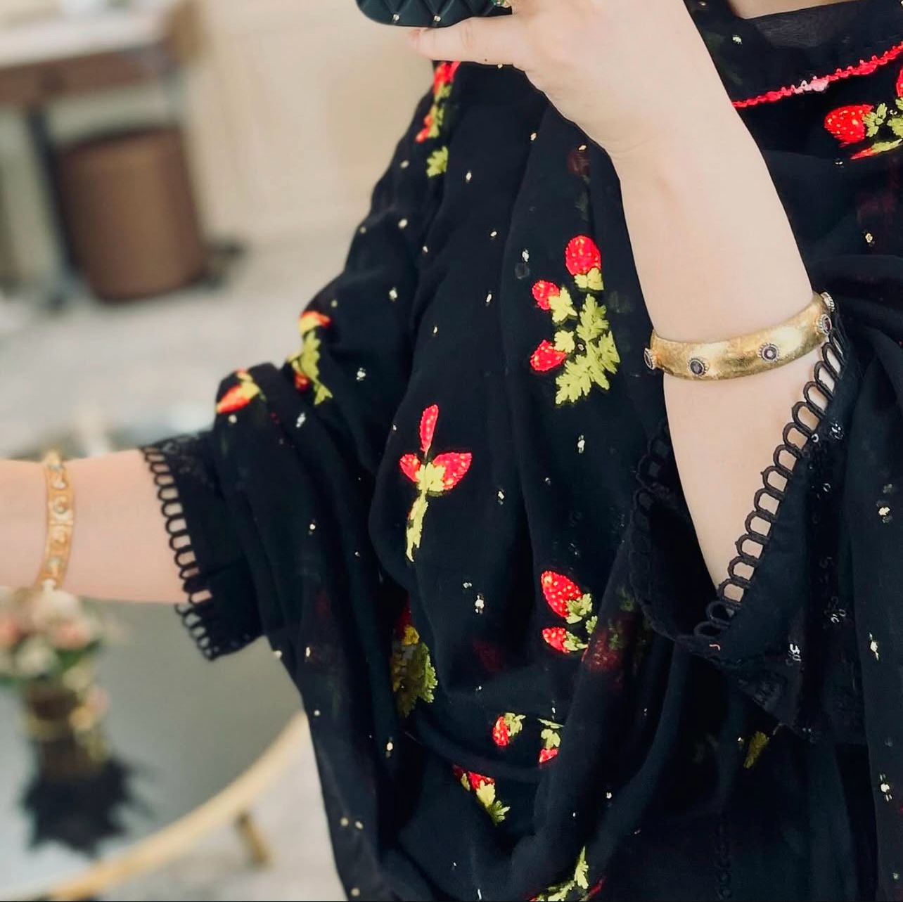 Black Embroidered swati handmade half chaddar